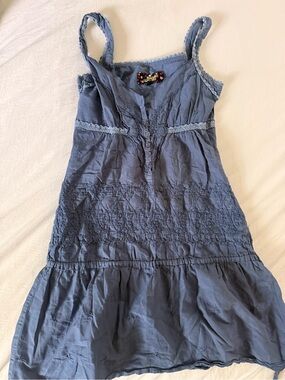Jack by BB Dakota Dusty Blue Sleeveless Embroidered Cotton Dress